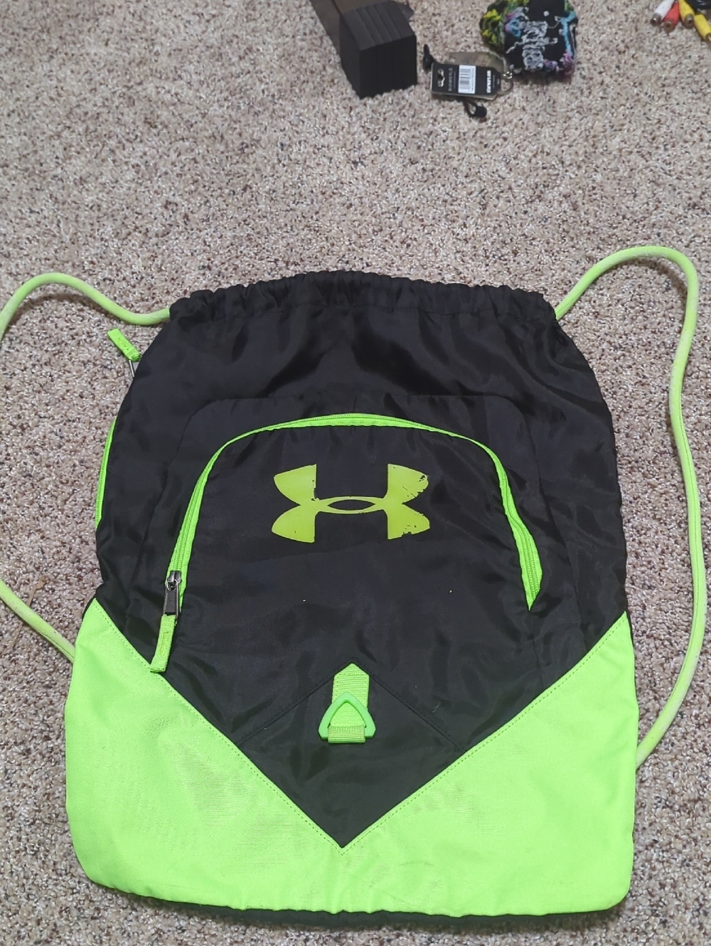 Under Armour Black and Neon Green Drawstring Gym Sack